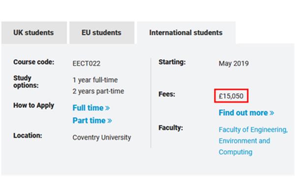 考文垂大学留学费用是多少,在英国读一年研究生费用是多少?