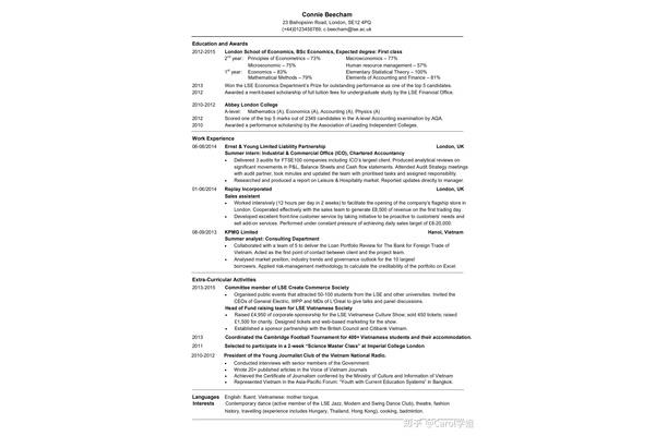 出国留学申请cv模板,留学简历怎么写?