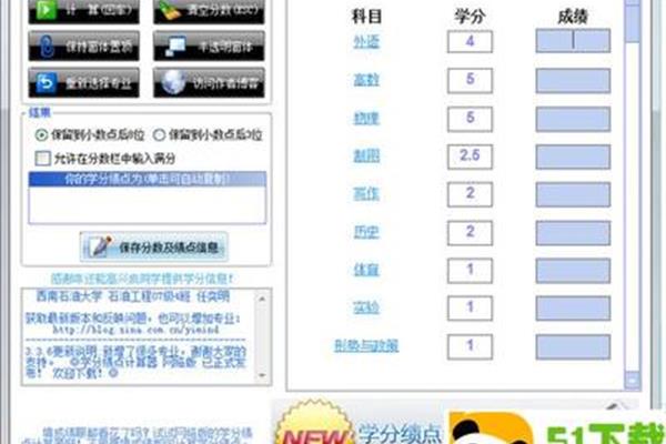 学分绩点计算器,大学平均成绩绩点计算器